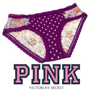 Victoria's Secret PINK Purple Polka Dot‎ Lace Trim Panties Underwear P117 XS